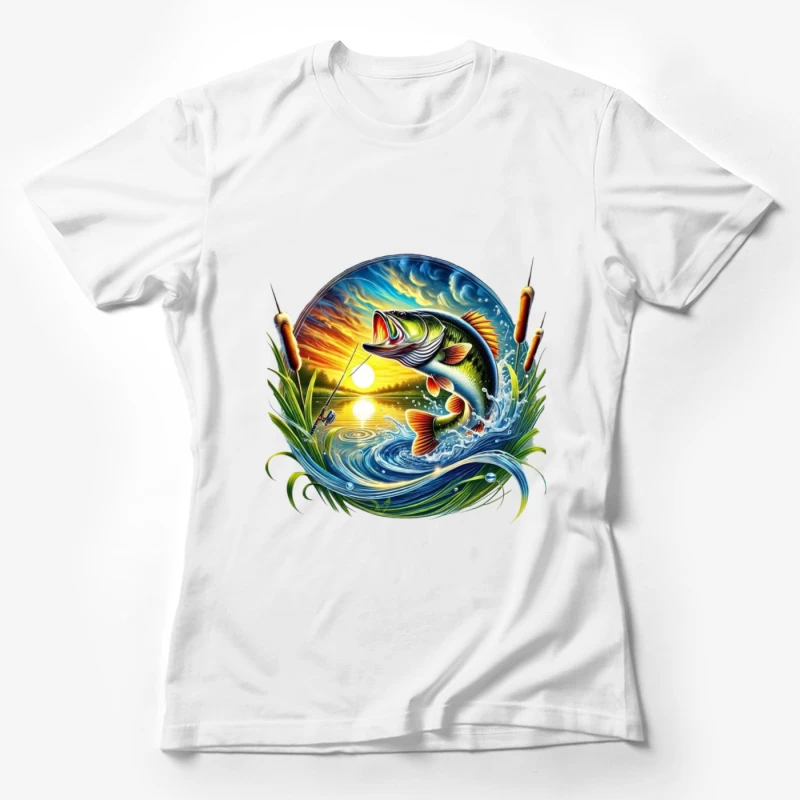 Beautiful Bass Fishing Artwork at Sunset Female T-Shirt