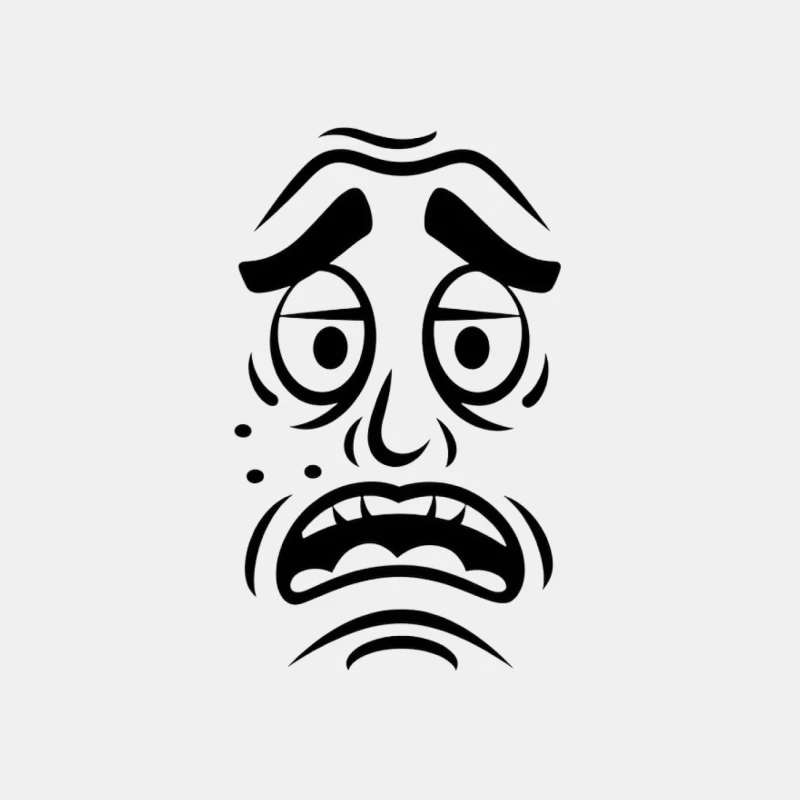 Simple Black and White Cartoon Face with Worried Expression Male Tank Top