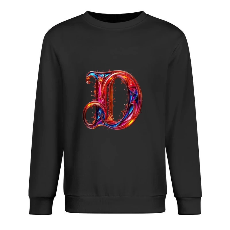 Ornate Gothic Letter D with Vibrant Red and Blue Design Male Pullover Sweatshirt