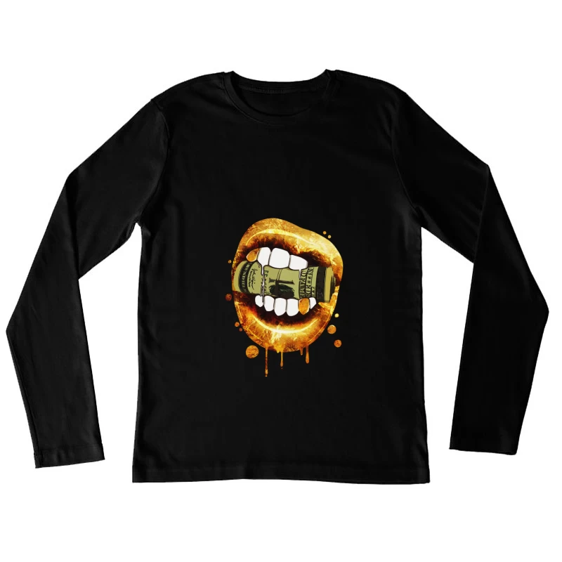 Goldene Lippen greifen nach Geld Damen Langarm T-Shirt