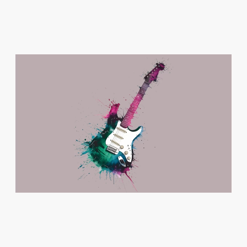 Artistic Watercolor Electric Guitar with Teal and Purple Splash Travel Mug