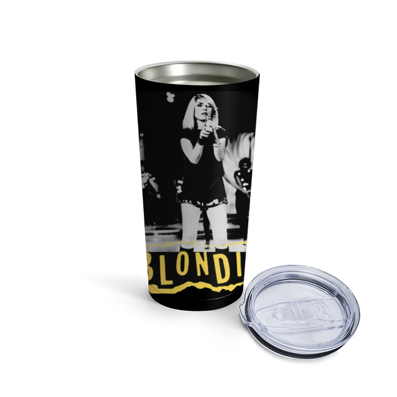 Iconic Blondie Concert Performance in Black and White, 1970s Travel Mug