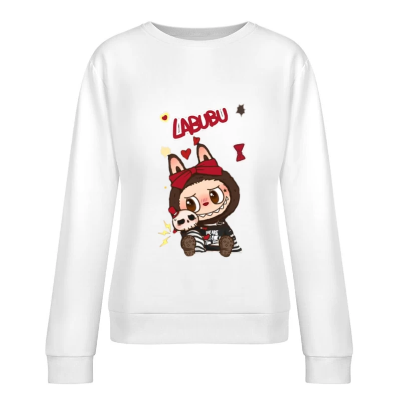 Niedliches Labubu mit roter Schleife Damen Pullover Sweatshirt