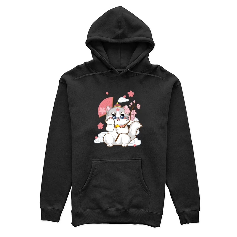 Niedliche Katze mit Kirschblüten und Fächer Damen Pullover Hoodie