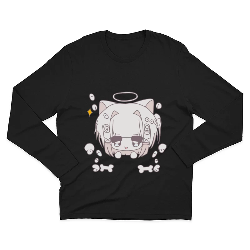 Niedlicher Katzenengel mit Knochen Herren Langarm T-Shirt