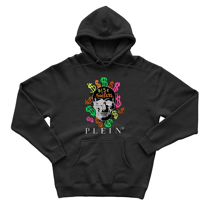 Colorful Skull Money Motivation Art: Rise to Success Male Pullover Hoodie