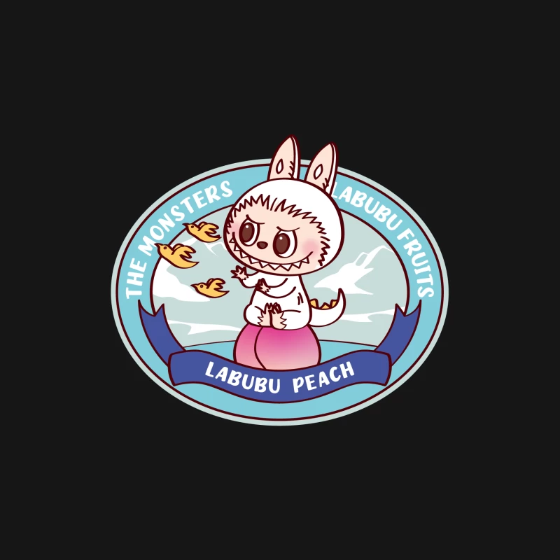 Labubu auf einem Pfirsich sitzend Damen T-Shirt