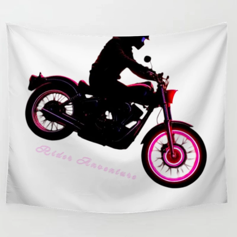 Neon-Glowing Vintage Motorcycle Rider Silhouette Tapestry