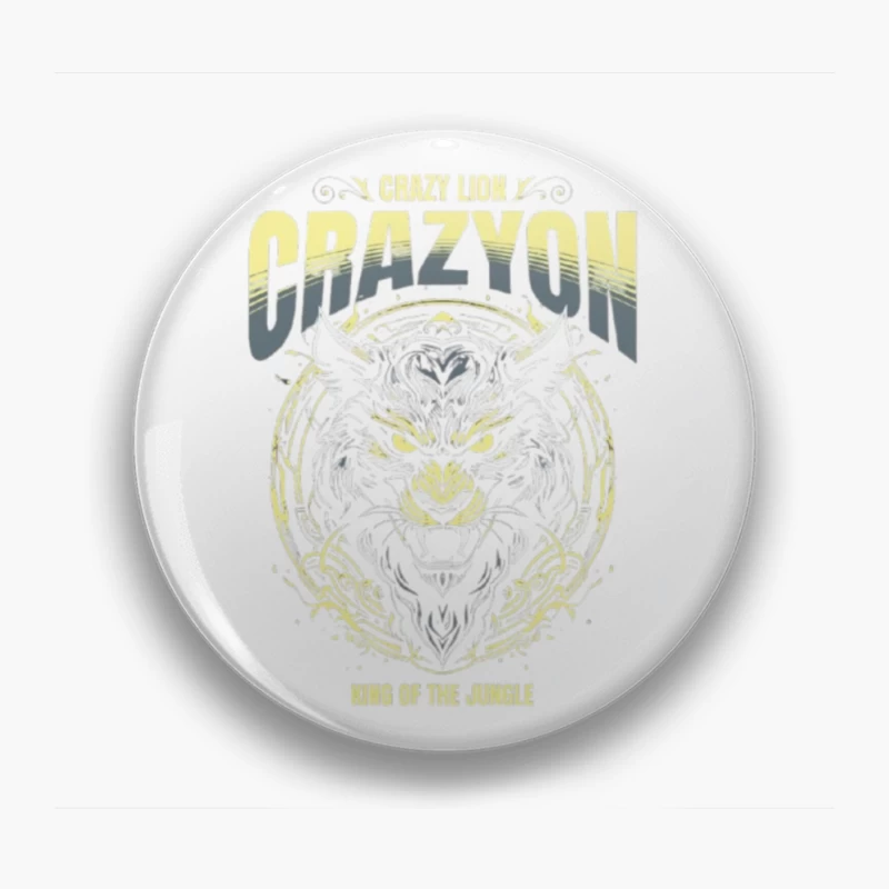 Fierce Tiger Tribal Art with "Crazyon" Typography Design Pin