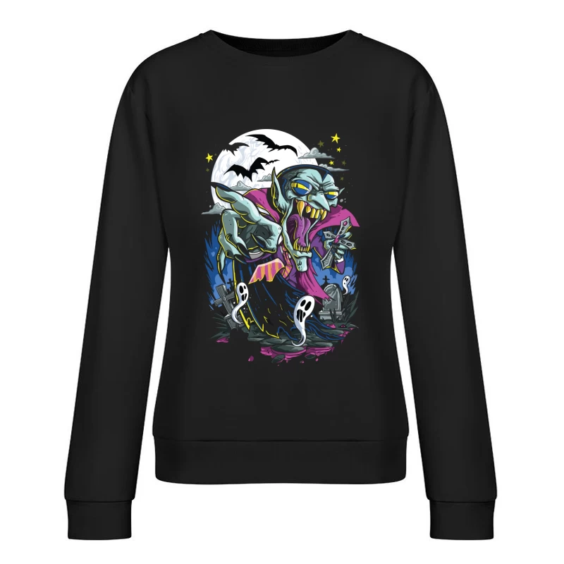 Spooky Halloween Vampire Graphic Female Pullover Sweatshirt