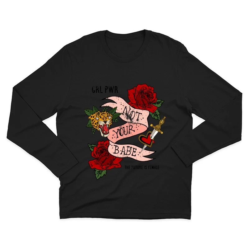 Tatouage d'art classique avec rose et léopard Homme Manches Longues T-Shirt