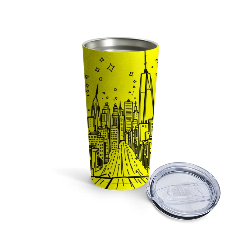 Urban Night Skyline Illustration Travel Mug