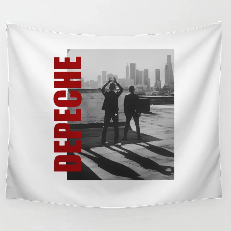 Depeche Mode Silhouettes Against City Skyline Tapestry