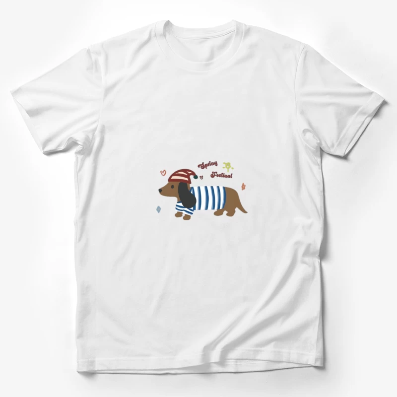 Teckel avec pull rayé et bonnet Homme T-Shirt