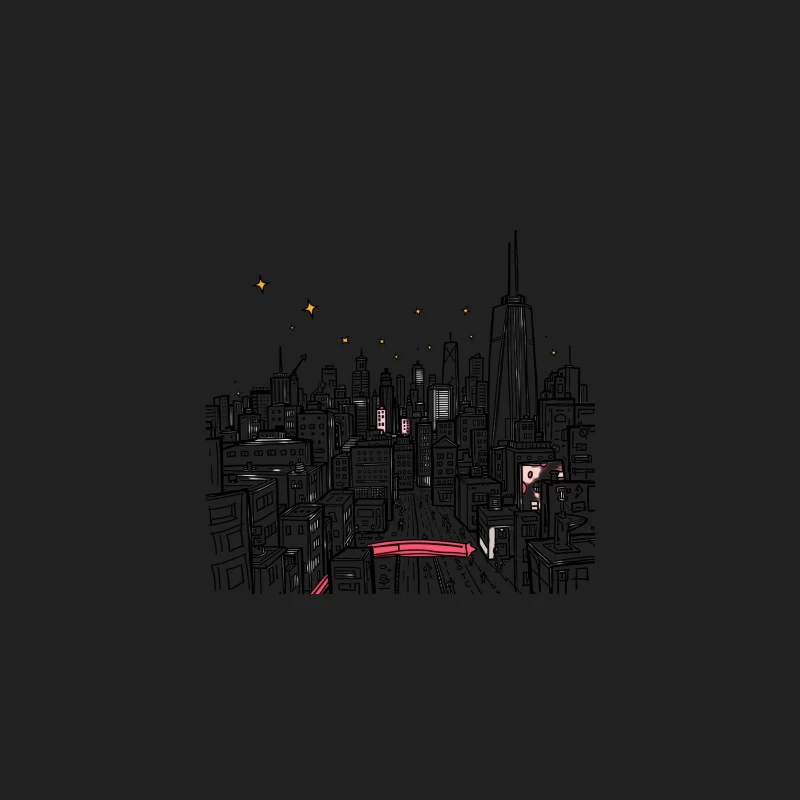 Nighttime Cityscape Illustration Bucket Hat