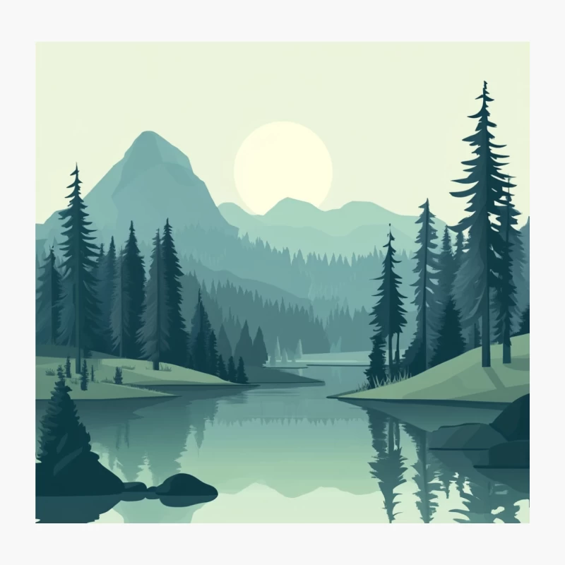 Serene Mountain Lake Sunset Reflection in Forest Landscape Throw Pillow