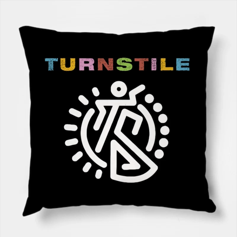 Colorful Turnstile Logo Design with Geometric Pattern Throw Pillow