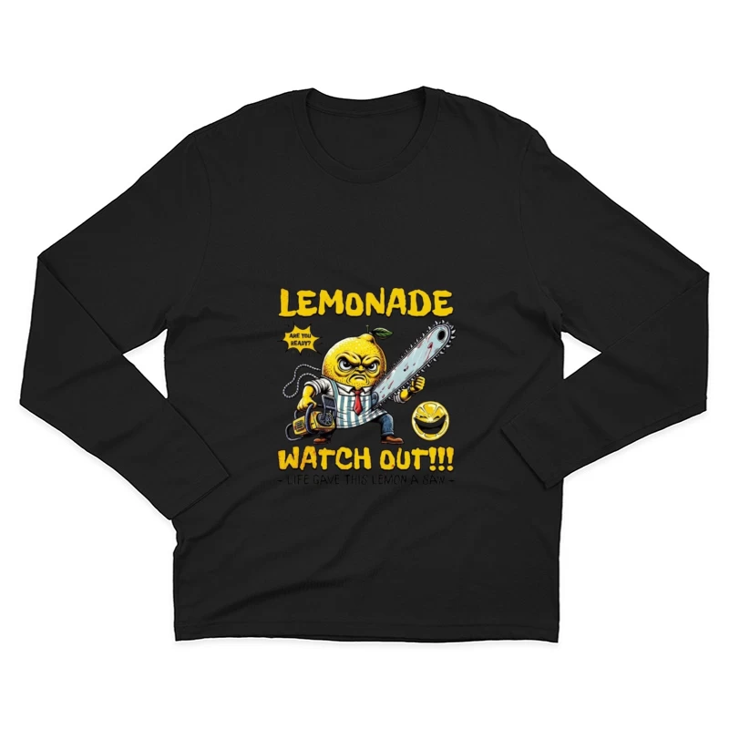 Angry Cartoon Lemon with Chainsaw: "Life Gave This Lemon a Saw" Male Long Sleeve T-Shirt