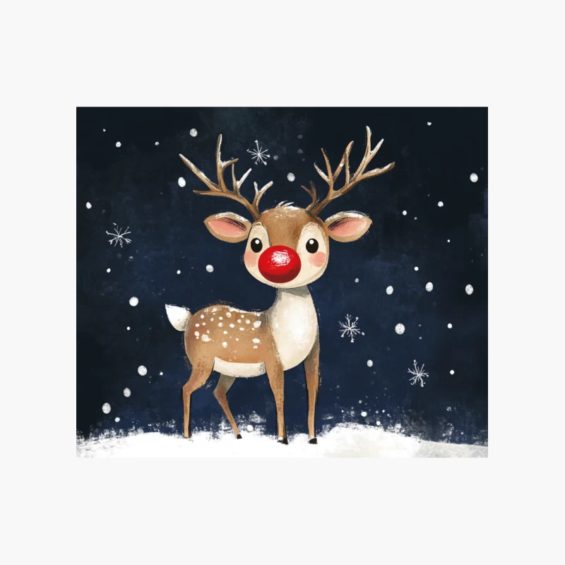 Cute Rudolph the Red-Nosed Reindeer in Snowy Night Cotton Tote Bag
