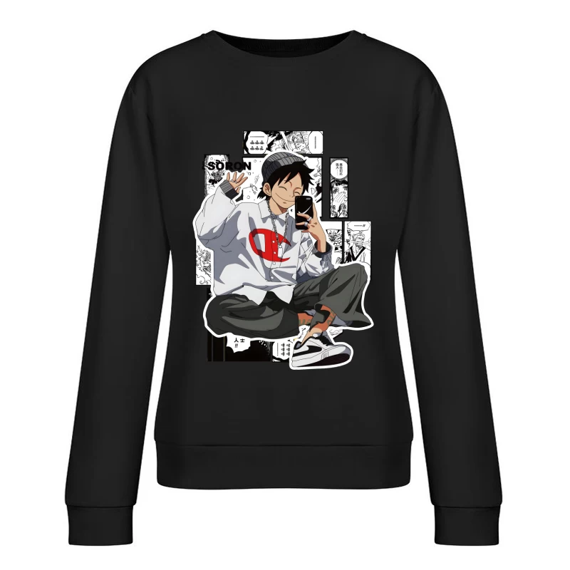 Junge mit Smartphone und lässigem Stil Damen Pullover Sweatshirt