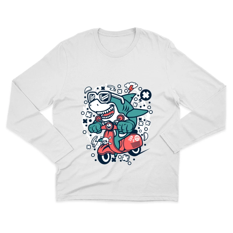 Requin cool sur scooter Homme Manches Longues T-Shirt
