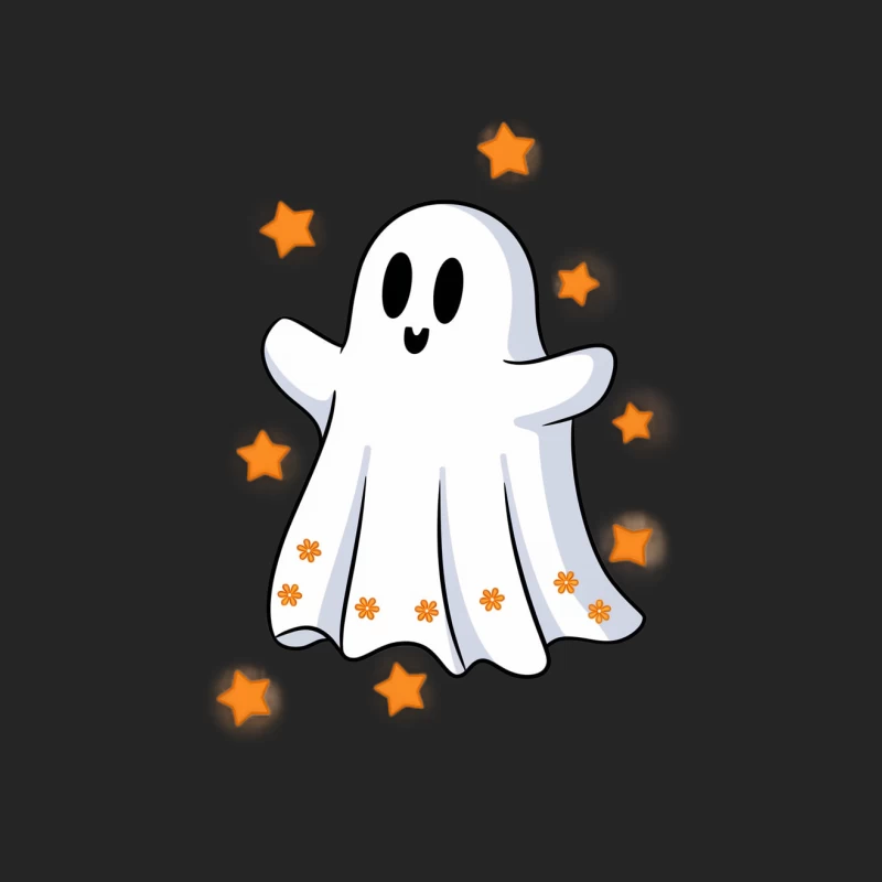 Cute Cartoon Ghost with Stars Halloween Illustration Female Pullover Sweatshirt