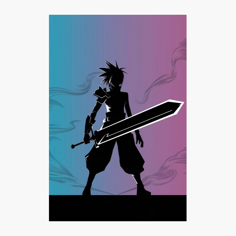 Silhouetted Anime Warrior with Sword Against Colorful Fantasy Background Cotton Tote Bag