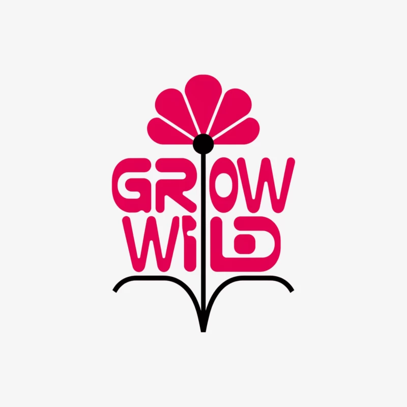 Minimalist Pink Flower Logo Design with Grow Wild Typography Female Pullover Sweatshirt