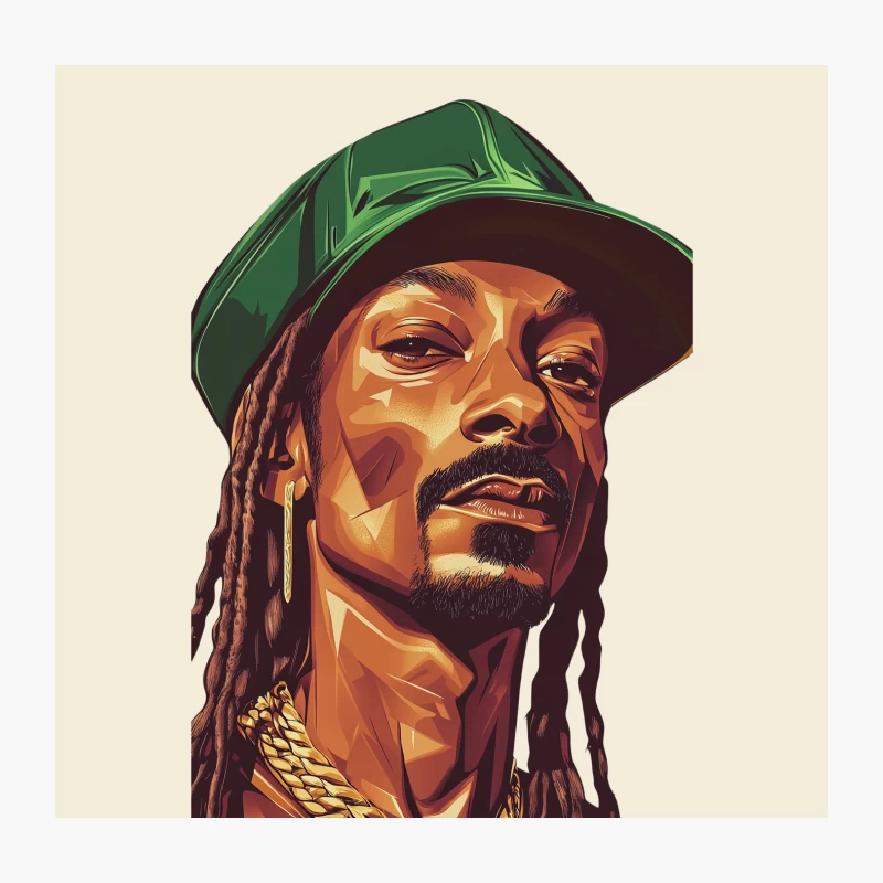 Stylized Illustration of Rapper with Green Hat and Gold Chain Throw Pillow