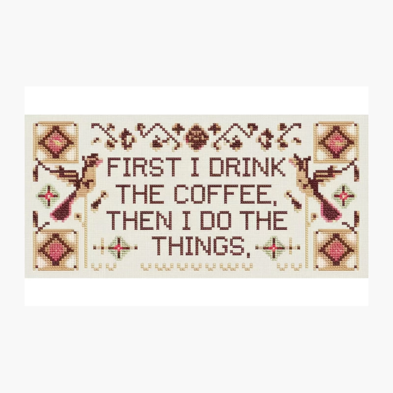 Humorous Coffee Quote Cross Stitch Embroidery Travel Mug