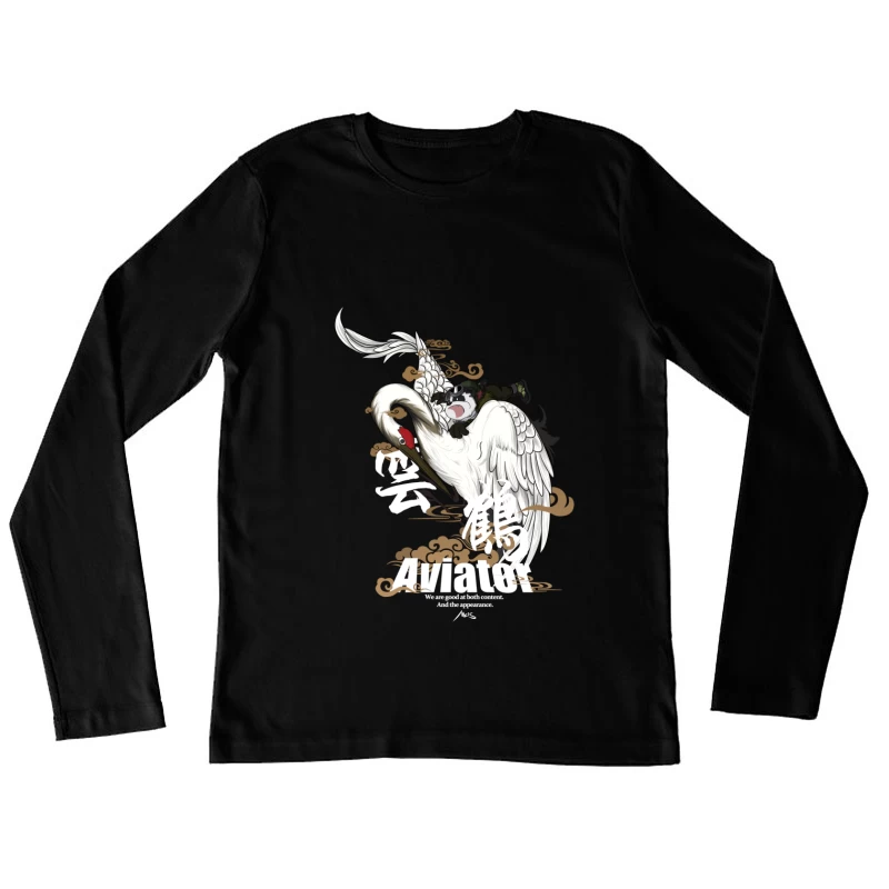 Panda Aviator mit Kranich Damen Langarm T-Shirt