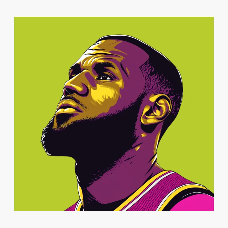 Stylized Portrait of NBA Basketball Player in Purple and Yellow Throw Pillow