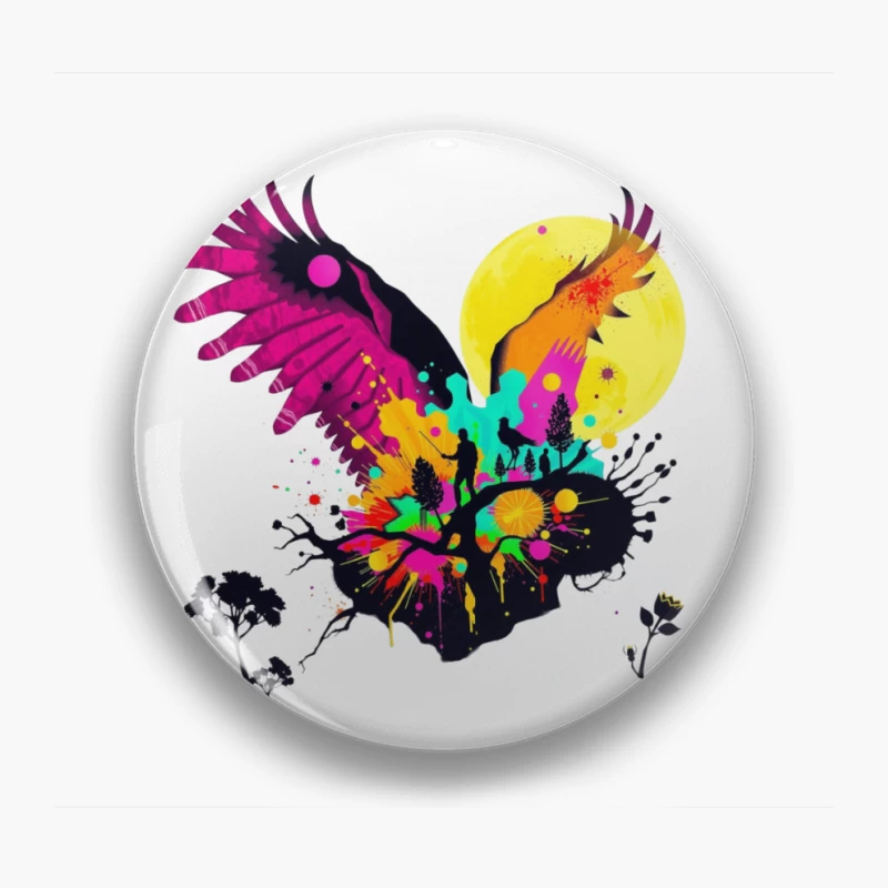 Vibrant Abstract Eagle Silhouette Under Moonlight Pin