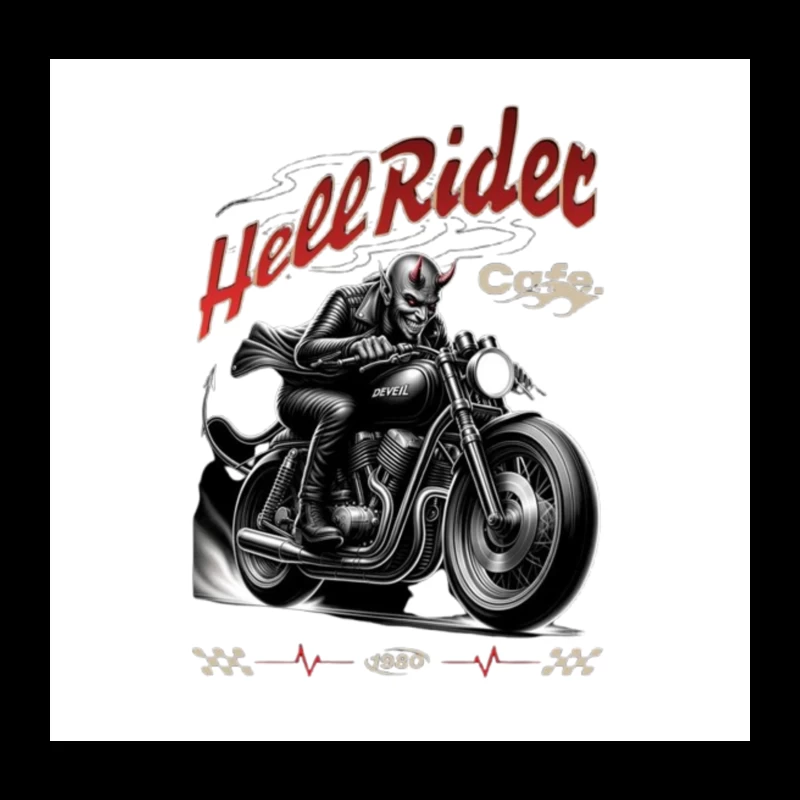 Hell Rider Vintage Cafe Racer Devil Motorcycle Art Throw Pillow