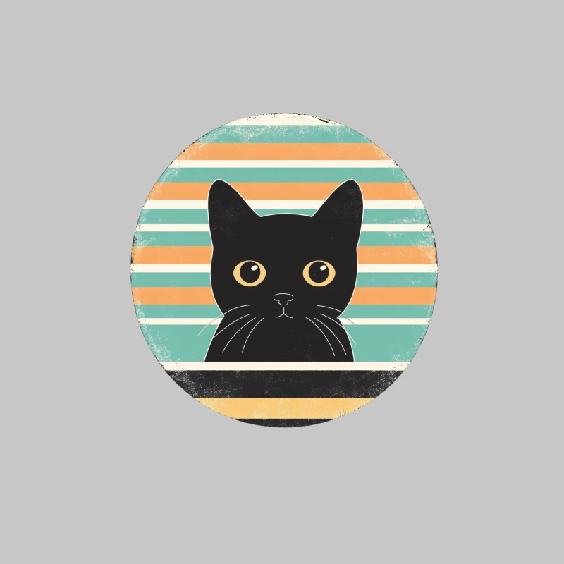 Retro Minimalist Black Cat Illustration with Striped Background Female Long Sleeve T-Shirt