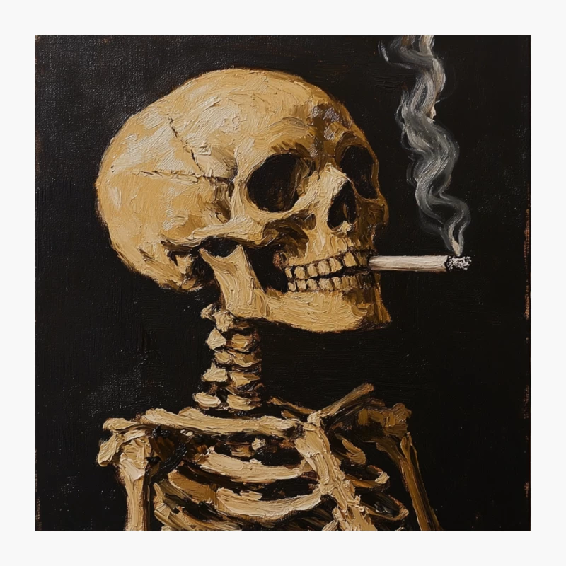 Smoking Skeleton: A Morbid Vanitas Painting Pin