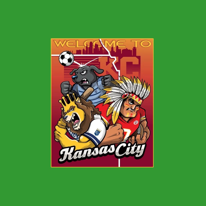 Kansas City Sports Mascots with City Skyline Illustration Tapestry