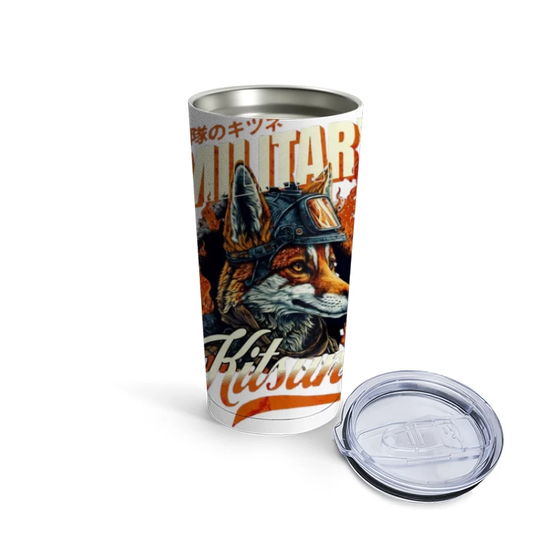 Military Fox: Japanese Vintage Style Helmet Design Travel Mug