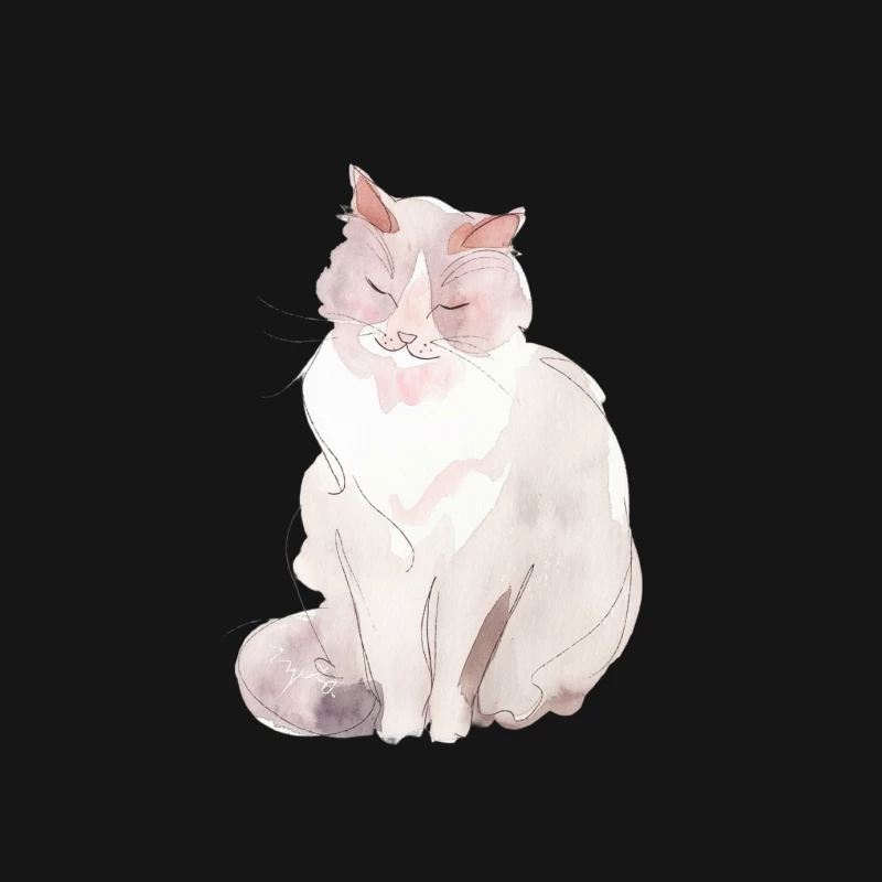 Cute Watercolor Cat Illustration in Pastel Tones Male Long Sleeve T-Shirt