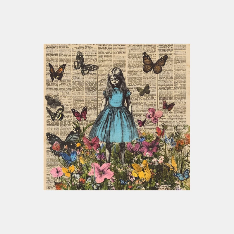 Whimsical Girl in Blue Amidst Butterflies and Flowers: A Vintage Newspaper Collage Male Tank Top
