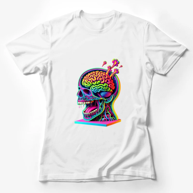 Psychedelic Anatomical Skull with Rainbow Brain Female T-Shirt