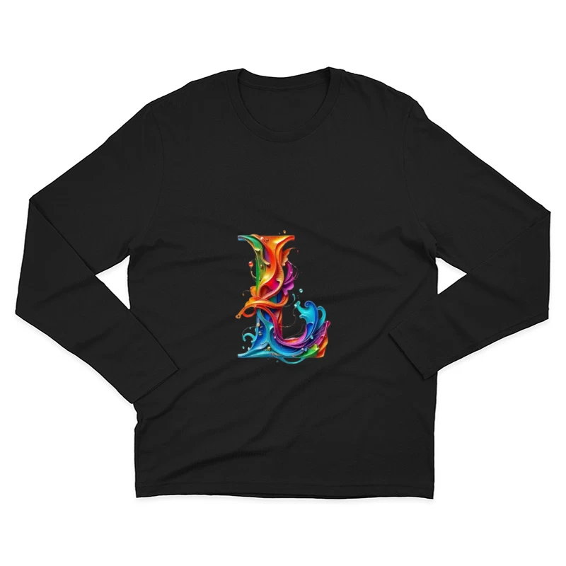 Vibrant Liquid Rainbow Letter L Artistic Typography Male Long Sleeve T-Shirt