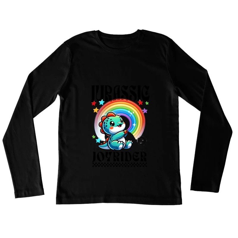 Niedlicher Dinosaurier mit Regenbogen Damen Langarm T-Shirt