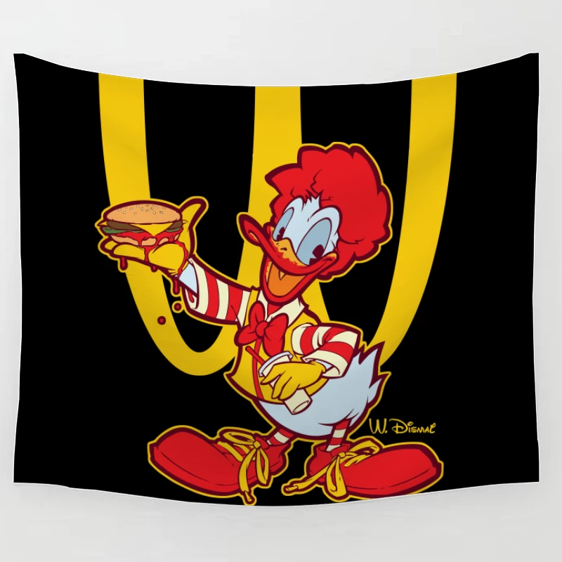 Cartoon Fast Food Character Holding a Burger Tapestry