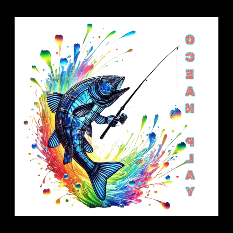 Rainbow Fish Splash: Artistic Fishing Adventure Throw Pillow