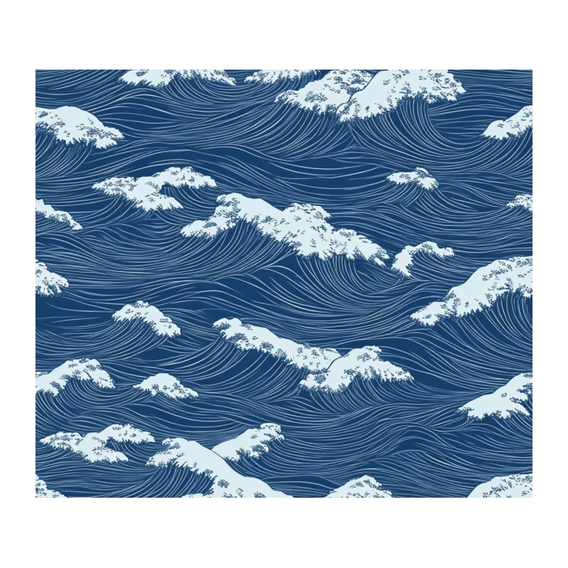 Stylized Ocean Waves in Japanese Art Pattern Tapestry