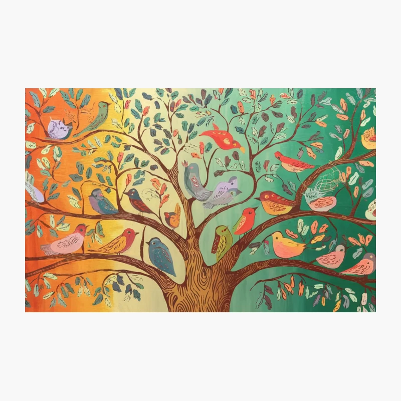 Vibrant Tree of Life with Seasonal Birds Travel Mug