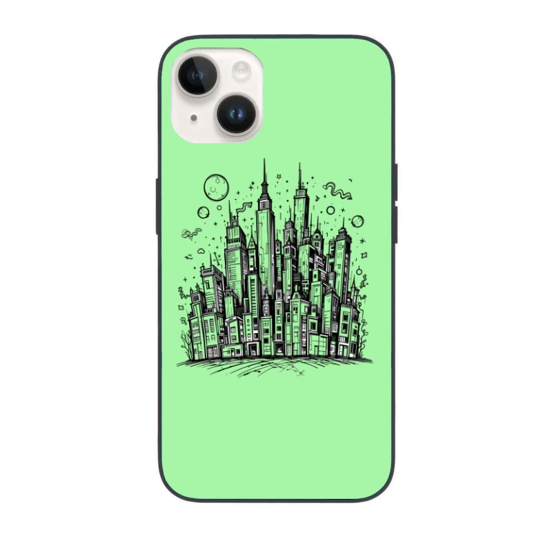 Urban Black and White Cityscape Illustration iPhone Case