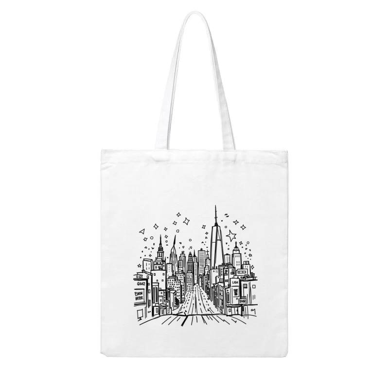 Urban Night Skyline Illustration Cotton Tote Bag