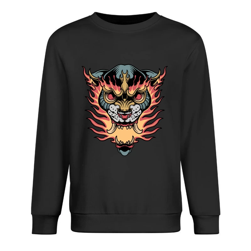 Flaming Tiger Head Design Male Pullover Sweatshirt